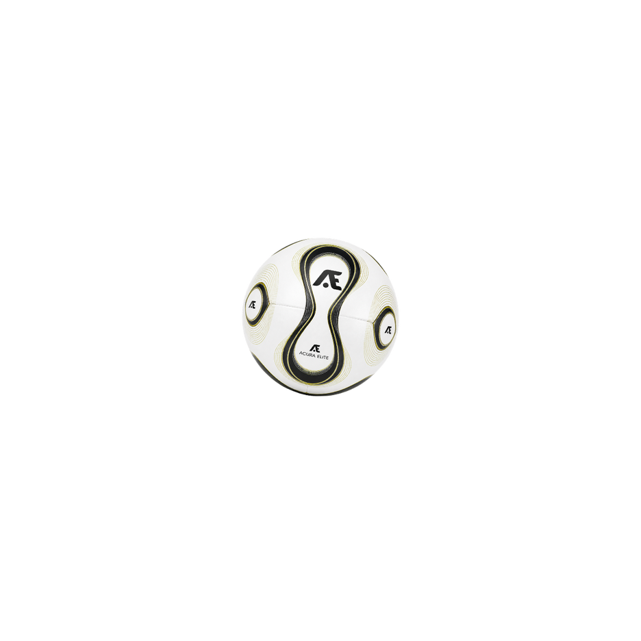 acura elite branded football with black and gold pattern on white background