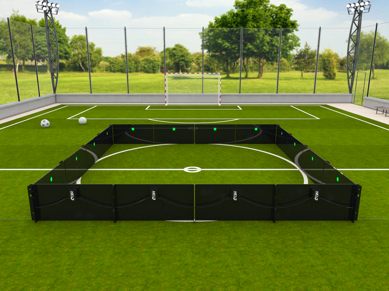 Product image of the ICON CUBE 16-panel equipment being used on a football pitch