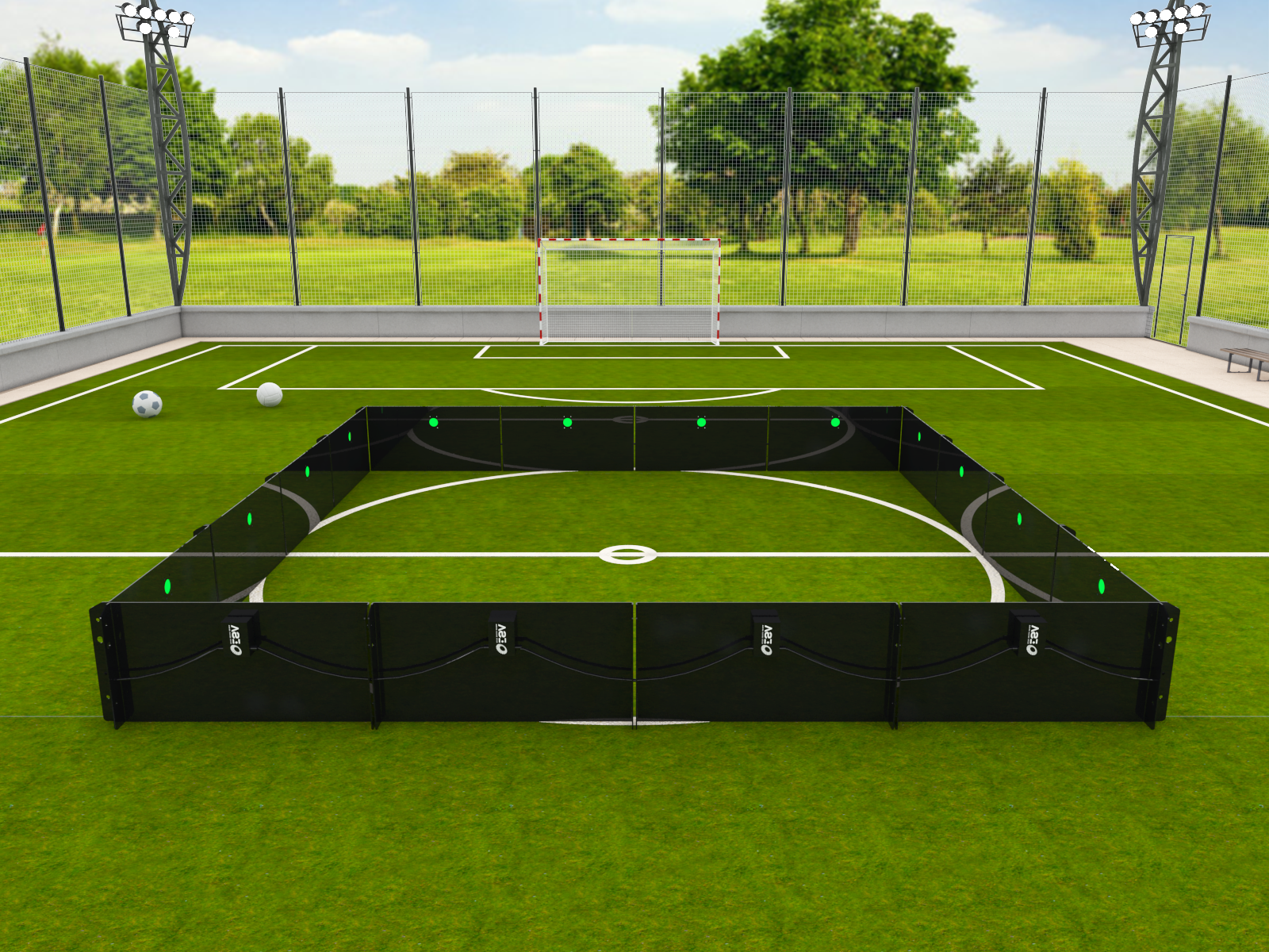 Product image of the ICON CUBE 16-panel equipment being used on a football pitch