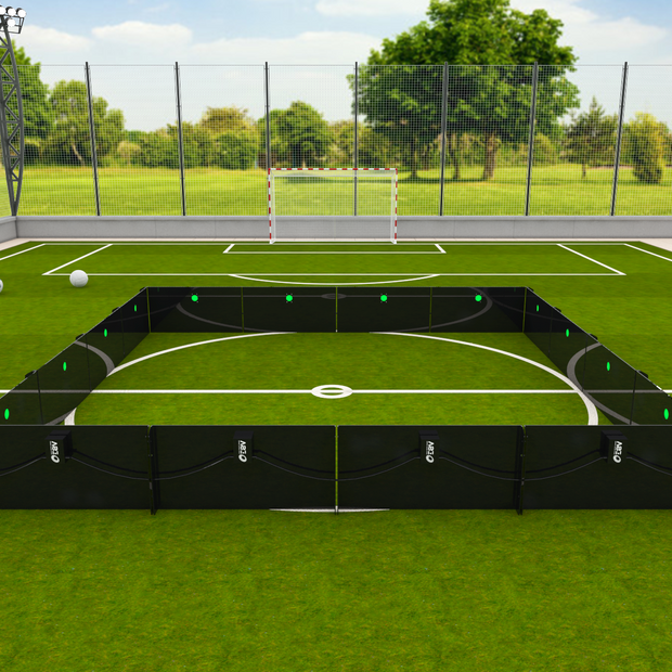 Product image of the ICON CUBE 16-panel equipment being used on a football pitch