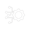 white 2d graphic of gear and tech symbol