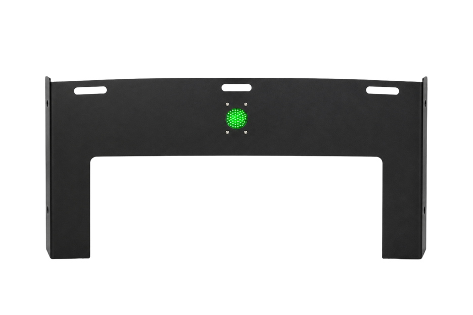A black acura elite wireless circuit pass-through panel with a small green illuminated light in the center, shown against a plain white background.